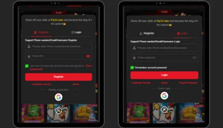 fly 33 game register and login page
