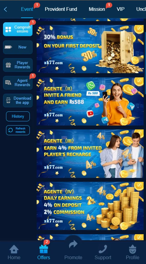 bonuses and promotions at zk77 game